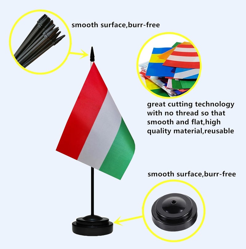 tibijoy Hungary Hungarian Small Mini Desk Flag Set Miniature Hungary Hungarian Table Office Flag with 13" Black Pole, Black Base, Miniature Hungary Deluxe Desktop Flag(2 Pack) - Image 2